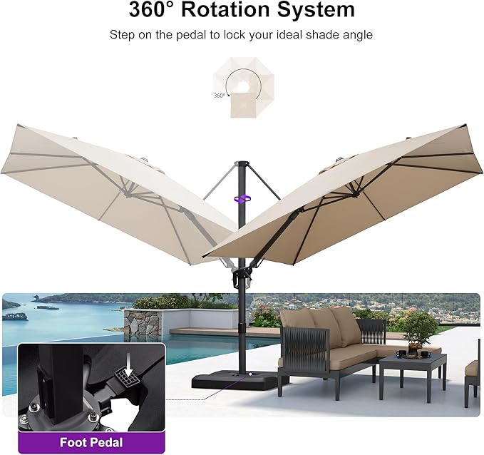 PURPLE LEAF 10' X 10' Left-right Tilting Patio Umbrella Outdoor Cantilever Swivel Square Umbrella with Tilt Aluminum Offset Umbrella with 360-degree Rotation for Garden Deck Pool Patio Beige