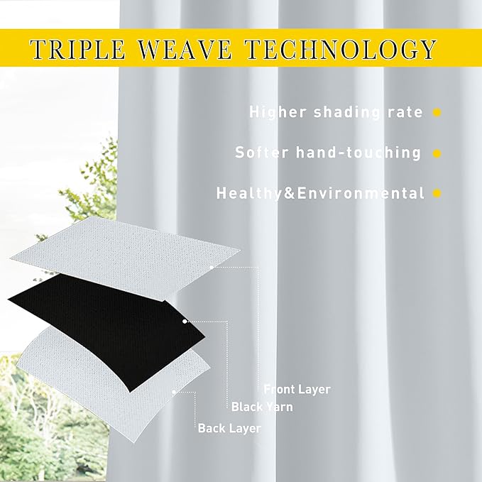 NICETOWN Blackout Outdoor Curtains for Patio Windproof 2 Panels Top & Bottom Pocket & Back Tab, Thermal Fixed Waterproof Safe Drapes Keep Privacy for Yard/Porch, Greyish White, W52 x L84