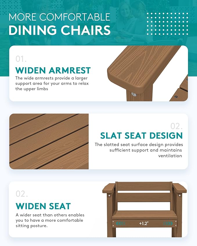 SERWALL 7-Piece Patio Dining Sets, 60" - 83" Expandable Outdoor Dining Table and 6 HDPE Chairs, All Weather HDPE Outdoor Furniture Set for Backyard, Garden, Brown