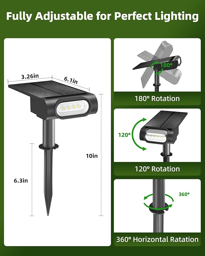 EZVALO Solar Spot Lights Outdoor IP67 Waterproof, Adjustable Solar Landscape Lights, 3 Lighting Modes Solar Spotlights for Outside Yard Garden Plant Trees Pathway Flag (Warm White-6Pack)