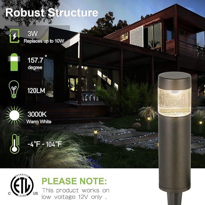hykolity Low Voltage Landscape Lights, 3W 191LM 12V-24V LED Round Bollard Light, Wired Outdoor Walkway Light Path Lights for Yard Lawn, Aluminum Construction, 30 Watt Equivalent, 6 Pack