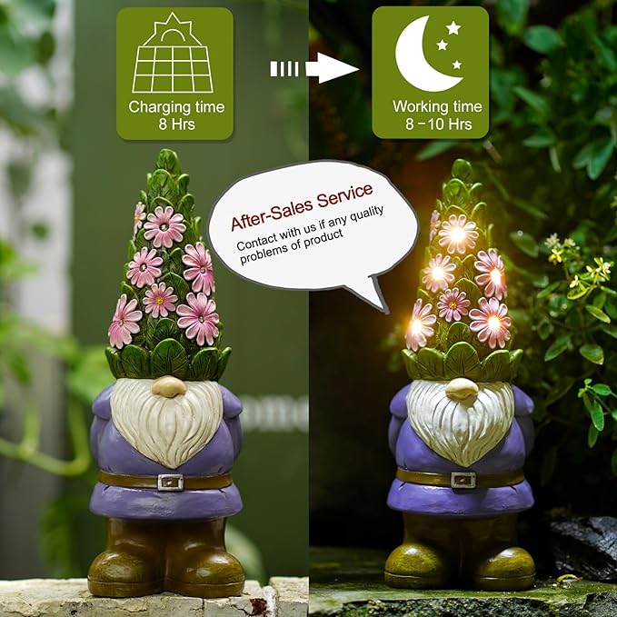 Nacome Solar Garden Outdoor Statues Gnome with Succulent and 7 LED Lights - Lawn Decor for Patio, Balcony, Yard Ornament - Chrismtas Gifts for Mom Grandma