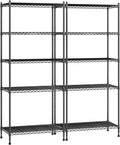 Storage Shelves Adjustable Metal Shelving Unit 5 Tier Wire Shelving,1010LBS Pantry Shelves Sturdy Steel Wire Shelf for Laundry Bathroom Kitchen Pantry, 13.6" D x 21.5" W x 59.4" H, 2PCS