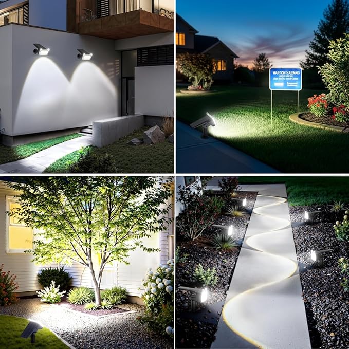 WdtPro Solar Spot Lights Outdoor Waterproof, Bright Solar Lights Outdoor with 16 Extra-Large LEDs, 3 Modes Landscape Spotlights, 2-in-1 Solar Powered Light for Yard Flag Garden, 4 Pack, Cool White