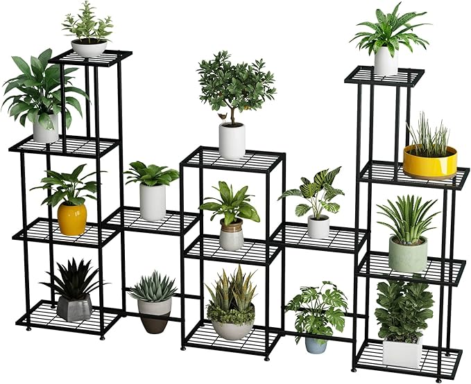 Twhep Tall Multi Tier Plant Stand, 13 Tiers Multifunctional Plant Stands for Indoor Plants, Decorative Black Steel Plant Shelf for outdoor Patio Garden Balcony and Yard