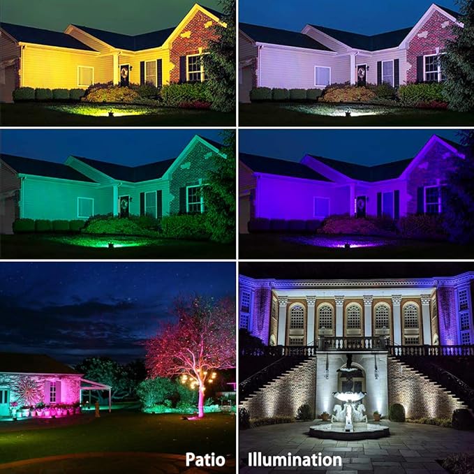 MELPO Led Flood Light 500W Equivalent, RGBW Led Outdoor Lights Colored Floodlight with Remote,50W,5000ML 2700K,120 Colors, Timing, Dimmable, Custom Modes, Landscape Lighting (4 Pack)