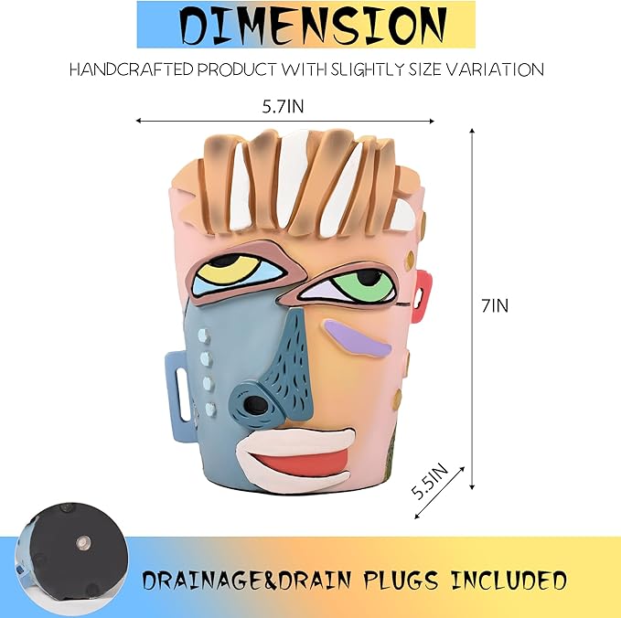 Abstract Face Planters Pots Head,Unique Head Planter for Indoor Plants,Funny Face Flower Pot,Colorful Plant Pots for Outdoor Garden Decor and Home Art Decoration(Contemporary)
