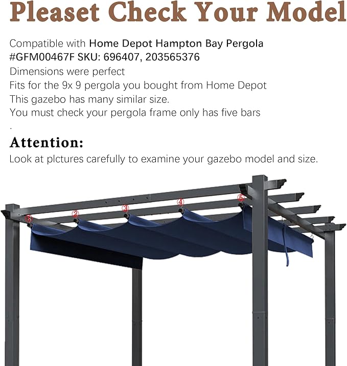 SCOCANOPY Ripstop Replacement Cover Compatible with Home Depot Hampton Bay Pergola # GFM00467F,GFM00469A,(Navy Blue)