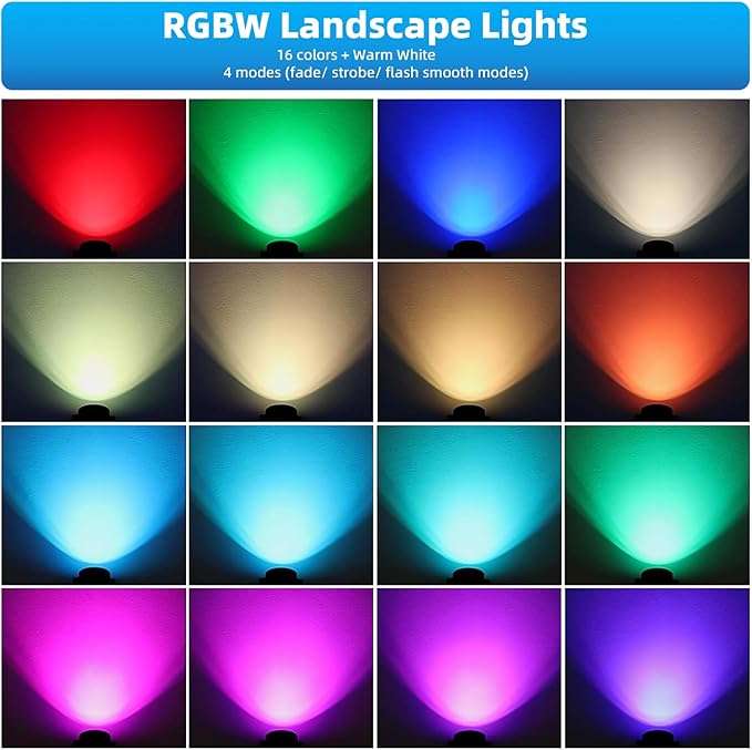 Low Voltage Landscape Lighting,12V-24V RGBW Color Changing Landscape Lights IP67 Waterproof Landscape Spotlights for Garden Yard Holiday Halloween Christmas Decor (1 Pack)