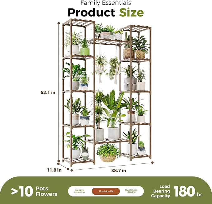 Bamworld Large Plant Stand Indoor Tall Plant Shelf Outdoor Corner Plant Holder for Multiple Plants Flower Stands for Living Room Balcony and Garden