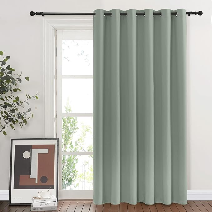 NICETOWN Sage Green Room Divider Curtains 84 inch Length, Grommet Thermal Insulated Blackout Patio Door Curtain Drape Sound Proof for Sliding Glass Door (1 Panel, W80 x L84)