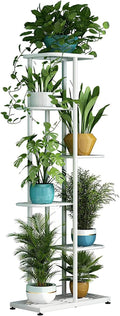 LINZINAR Plant Stand Metal 6 Tier 7 Potted Multiple Flower Pot Holder Shelf Indoor Outdoor Planter Display Shelving Unit for Patio Garden Corner Balcony Living Room (6 Tier 7 Potted, White)
