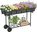 YBING Raised Garden Bed with Wheels Outdoor Elevated Planter Box Stand 6 Pocket Raised Flower Bed with Legs and Storage Shelf Herb Garden Planter for Patio 30" Tall, Dark Grey