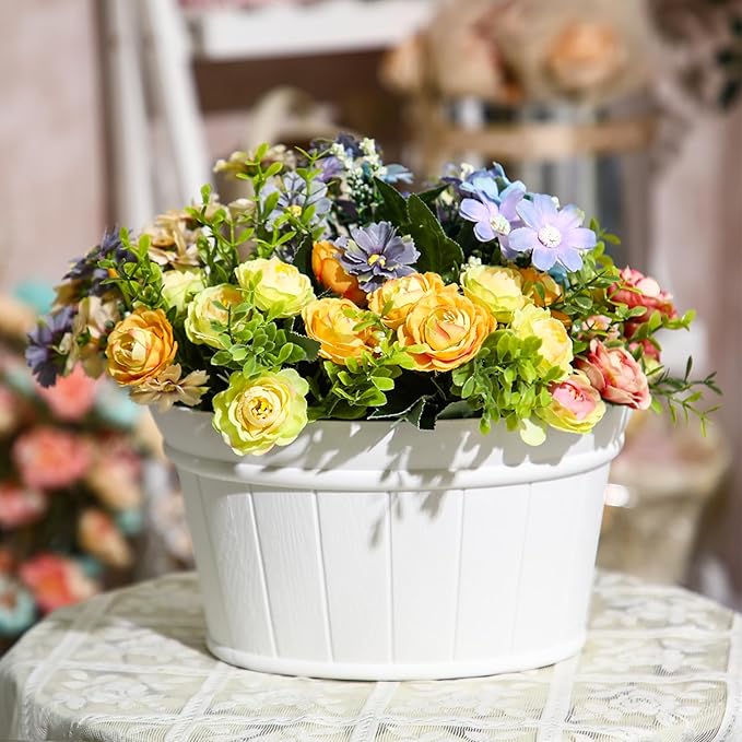 Layhit 6 Pcs Wall Hanging Planters Outdoor Pot Planter Wine Barrel Planter Distressed Oak Thickened Plastic Water Storage Flower Pots for Flower Indoor Outdoor(12 Inches,White)