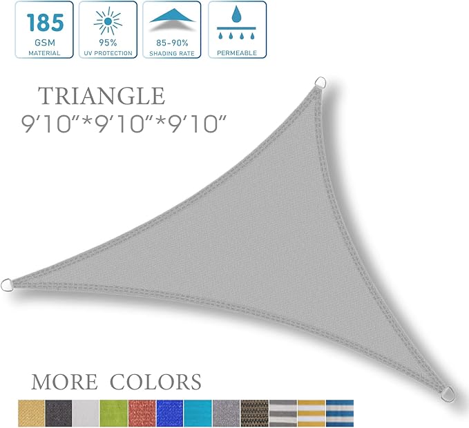 LOVE STORY 10' x 10' x 10' Triangle Silver Grey Sun Shade Sail Canopy UV Block for Outdoor Patio Garden Backyard