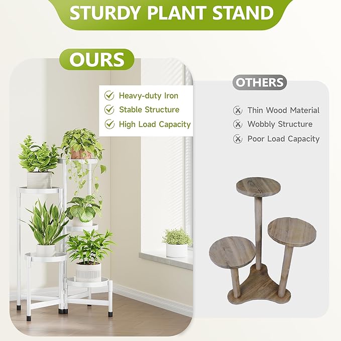 5 Tier Plant Stand Indoor, Tiered Plant Stand Outdoor for Multiple Plants, Corner Plant Shelf for Patio Balcony Porch Garden Living Room House,White