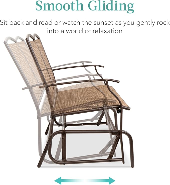 Best Choice Products 2-Person Outdoor Patio Swing Glider Steel Bench Loveseat Rocker for Deck, Porch w/Textilene Fabric, Steel Frame - Brown