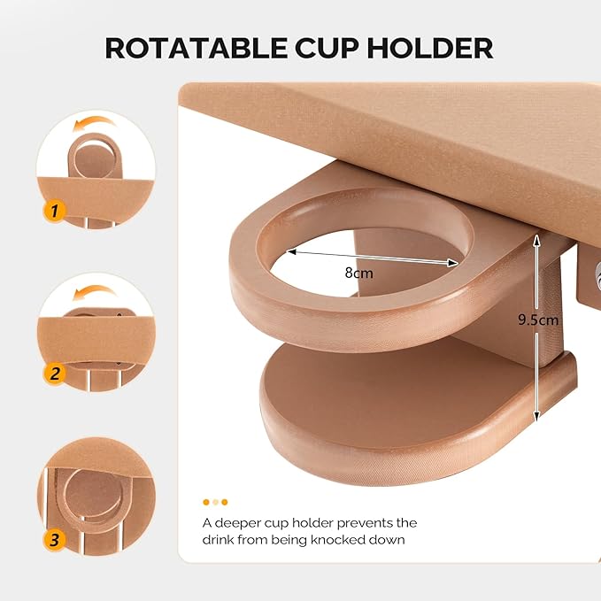 VINGLI Heavy Duty 880 LBS HDPE Porch Swing Outdoor with Rotatable Cup Holder, with Adjustable Chains, 1 Person Hanging Porch Swing Chair for Porch, Yard, Tree, Garden - Teak