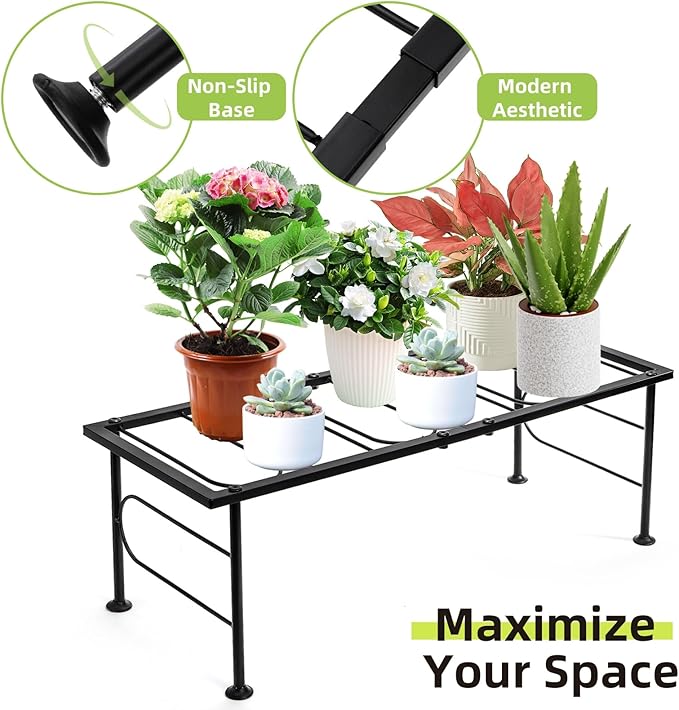 2 Pack Metal Plant Stand Indoor Outdoor, 1 Tier Heavy Duty Flower Pot Stands, Space-Saving Ladder Planter Holder, Decorative Flower Display Rack for Patio Living Room Garden Corner Balcony