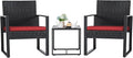 Flamaker 3 Pieces Wicker Patio Furniture Outdoor Modern Rattan Chair Conversation Sets with Coffee Table for Yard and Bistro (Red)
