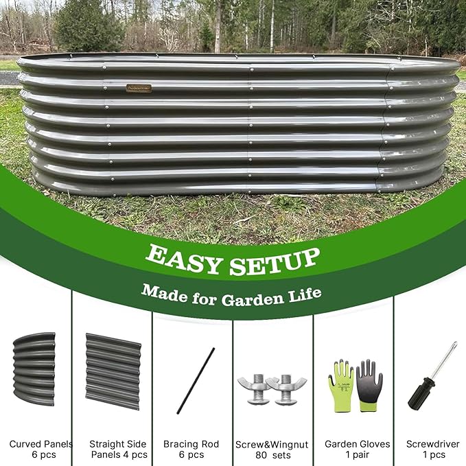 A ANLEOLIFE 6X3X2 ft Galvanized Raised Garden Beds Outdoor, Oval Large Metal Deep Root Planter Box for Planting Vegetables Flowers Herb, Anti-Rust & Easy-Setup, Quartz Grey
