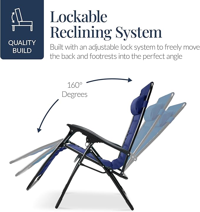Best Choice Products Oversized Padded Zero Gravity Chair, Folding Outdoor Patio Recliner, XL Anti Gravity Lounger for Backyard w/Headrest, Cup Holder, Side Tray, Polyester Mesh - Cobalt Blue