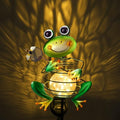 Frog Solar Garden Light - Metal Stake Light with Crackle Glass Waterproof Globe, Solar Power LED for Garden, Lawn, Patio, Pathway Decor