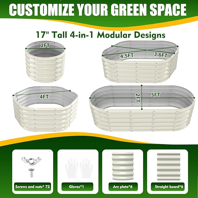 17" Tall Elevated Oval Metal Raised Garden Bed - 5ft x 2ft in Size and 0.8MM Thick Durable Planter Bed/Box for Vegetables Flowers Succulent at Patio/Garden Outdoor (White, 5X2X1.4 FT)