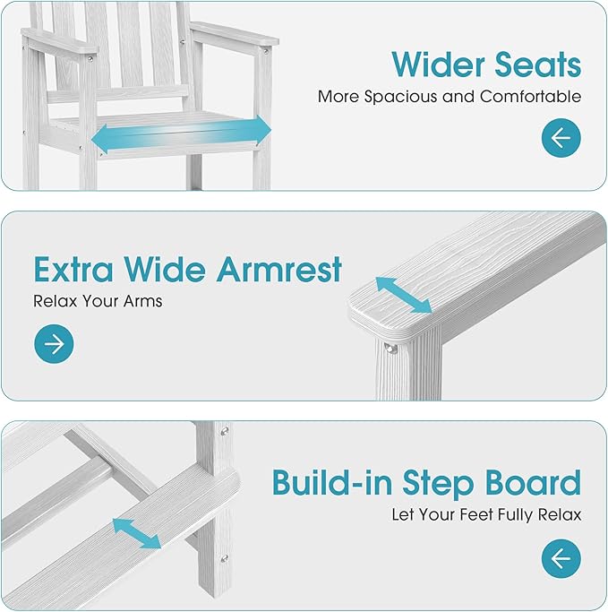Ciokea Heavy Duty Bar Height Chair, 380lbs Outdoor Adirondack Tall Bar Chair Patio Stool with Arms & High Back, Heavy Duty All-Weather for Balcony, Poolside, Deck and Garden, White