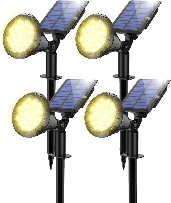 Solar Spot Lights for Outside, 21 LED Outdoor Solar Lights for Yard, 4 Pack Solar Spotlights Waterproof Auto On/Off for Landscape, Wall, Garden, Pool, Tree, Pathway and Driveway(Warm White)