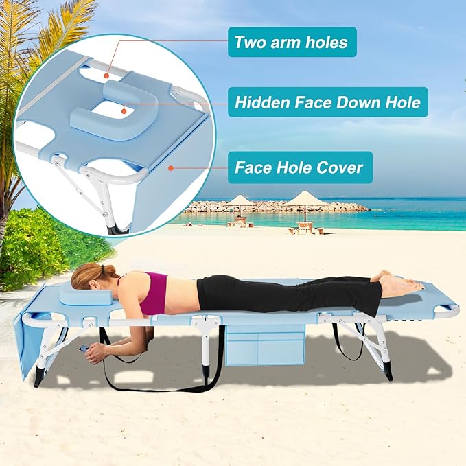 ABORON Heavy Duty Tanning Chair, Outdoor 5-Position Folding Chaise Lounge Chair with Pad, Portable Beach Lounge Chair for Outdoor Sunbathing Patio Pool Lawn Deck Poolside