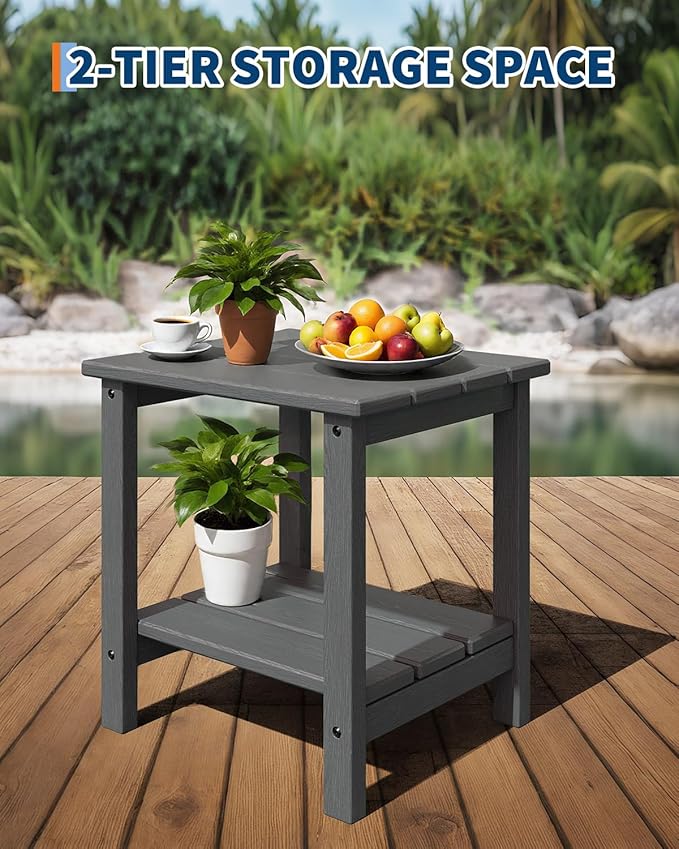 GarveeLife Poly Lumber Rocking Chair Outdoor Set of 2 with Side Table - HDPE High Back Porch Rocker Chairs for Adults - All Weather Resistant Furniture for Patio - Gray
