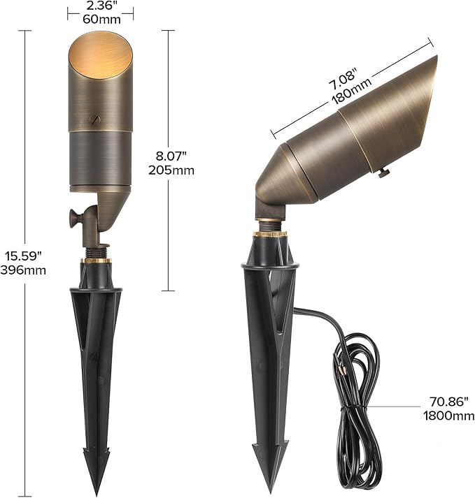 LUTEC Solid Brass Low Voltage Landscape Lighting, 12V Heavy Duty Waterproof Landscape Spotlights, Adjustable Bronze Uplights Outdoor Fixtures for Garden Yard Pathway Tree with MR16 Bulb