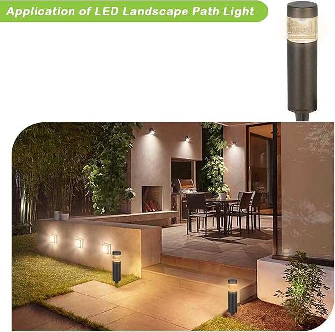 hykolity Low Voltage Landscape Lights, 3W 191LM 12V-24V LED Round Bollard Light, Wired Outdoor Walkway Light Path Lights for Yard Lawn, Aluminum Construction, 30 Watt Equivalent, 6 Pack