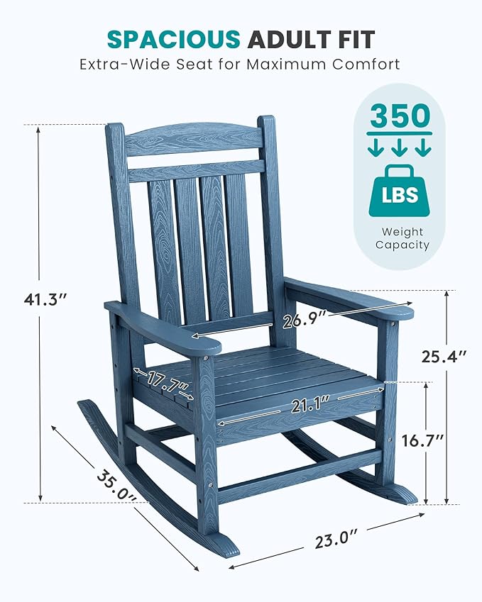 SERWALL Rocking Chairs Set of 4, HDPE Outdoor Rocking Chair, All-Weather Porch Rockers for Patio, Blue
