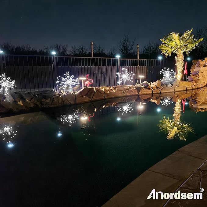 Anordsem Solar Garden Lights Outdoor: Bendable Copper Wire with 120 LED Firework Beads - White Waterproof DIY Fairy Decorations for Yard Patio Path - Gifts for Women Mom Homeowners