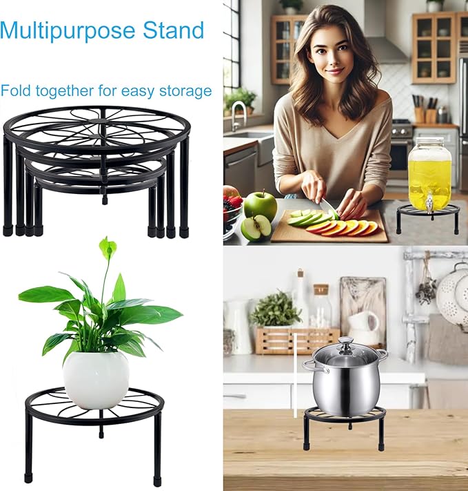 5 Packs Metal Plant Stand Indoor, Outdoor Black Plant Stand for Multiple Plant, Rustproof Iron Round Heavy Duty Flower Pot Stand, Plant Shelf for Planter Garden Home