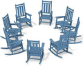 KINGYES Oversized Outdoor Rocking Chair Set of 8, All-Weather Patio Rocking Chairs for Porch, HDPE Outdoor Patio Rockers with High Back & Wide Seat for Garden, Lawn, Blue