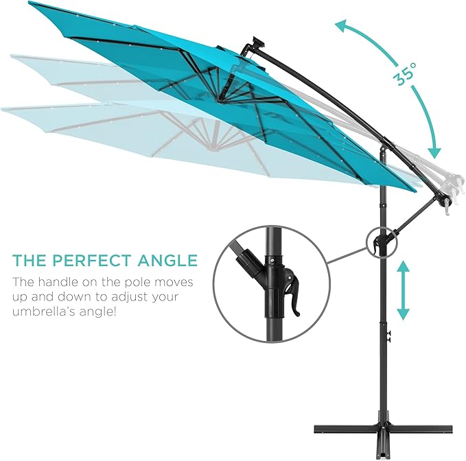 Best Choice Products 10ft Solar LED Offset Cantilever Hanging Market Patio Umbrella, 8 Sturdy Ribs, Easy Adjustment - Sky Blue