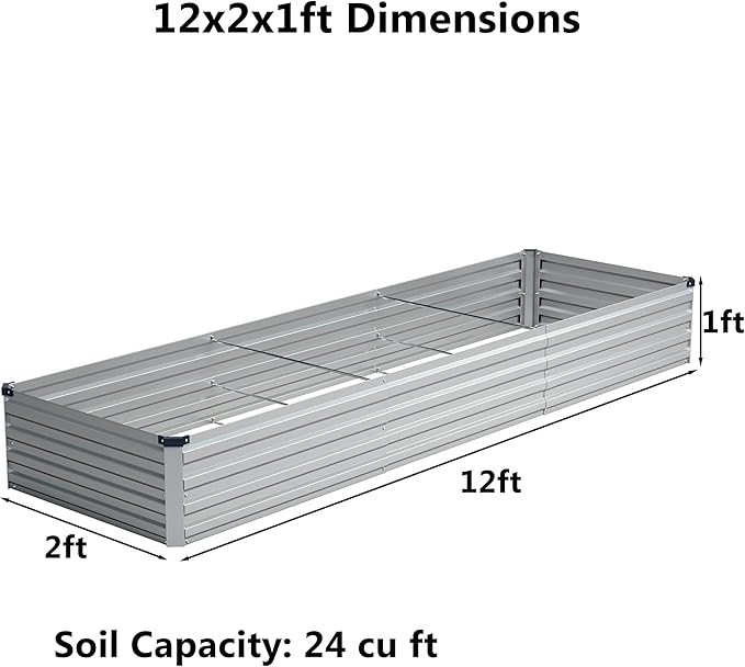 12x2x1 ft(2 Pack) Galvanized Raised Garden Bed,Outdoor Planter Box Metal Patio Kit Planting Bed for Vegetables Flowers and Succulents,Silver
