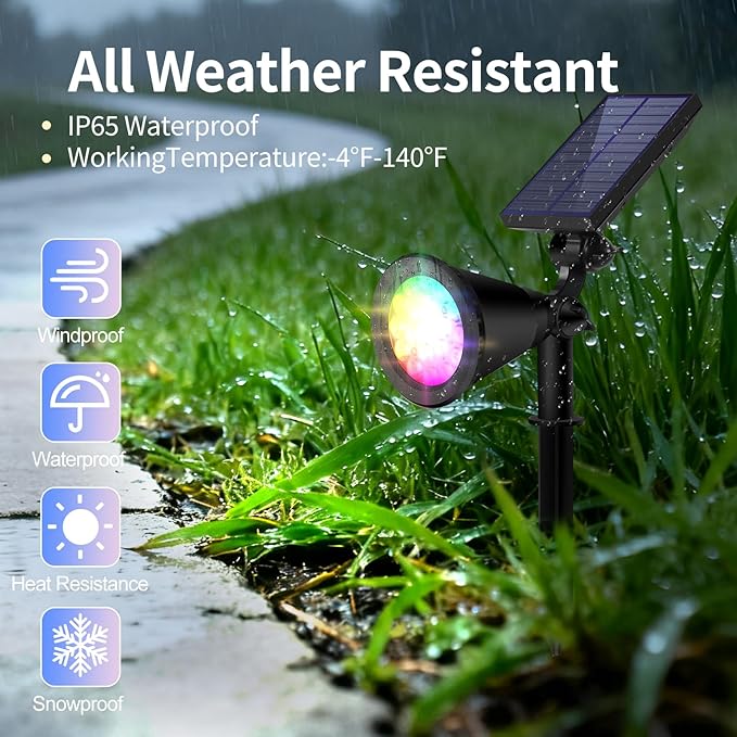 Solar Spot Lights Outdoor Waterproof, 18 LED Solar Powered Landscape Lighting Low Voltage Auto On/Off for Garden, Yard, Tree, Flag, Wall, Pathway, 4 Pack