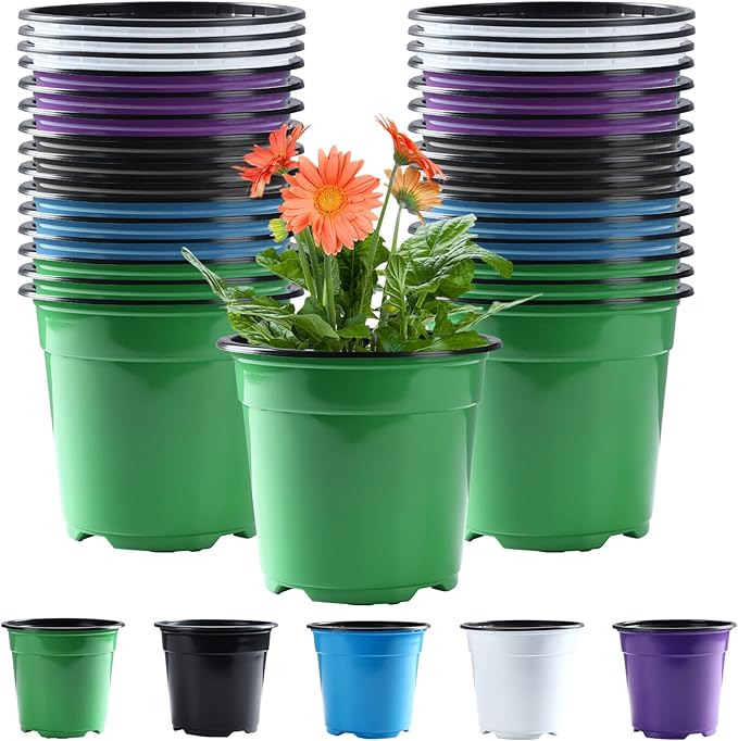 Oubest 30Pack Nursery Pots Plastic for Plants 5 inch Seedling Pots with Drainage Holes Multicolor Flower Seedling Transplanting