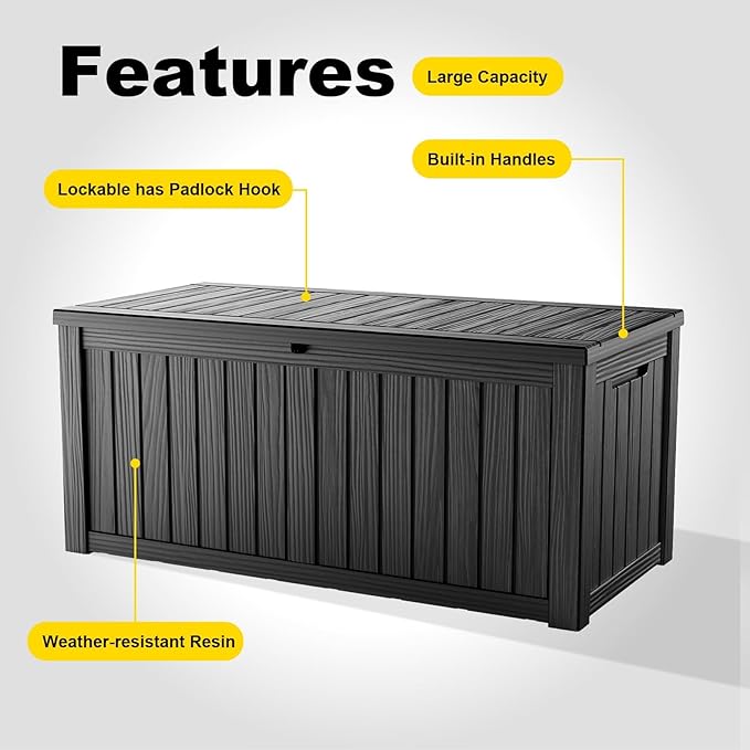 150 Gallon Outdoor Storage Box, Weather Resistant & Waterproof Resin Deck Box with UV Protection, Rattan Black Patio Storage Cabinet for Garden, Patio, Porch, Poolside(Black)