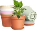 10 Pack 6 Inch Plant Pots with Drainage and Saucers, Plastic Flower Pots for Indoor and Outdoor Plants, Stackable Nursery Planters for Houseplants and Herbs, Colorful