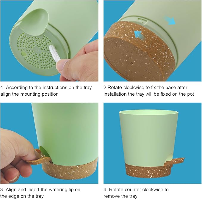 Self Watering Pots, 7/6.5/6/5.5/5/4 inch Flower Pots with Multi Mesh Drainage Holes, Small Platic Planters for Indoor Outdoor Garden Plants and Flowers (Green with Brown Tray, 7"+6.5"+6"+5.5"+5"+4")