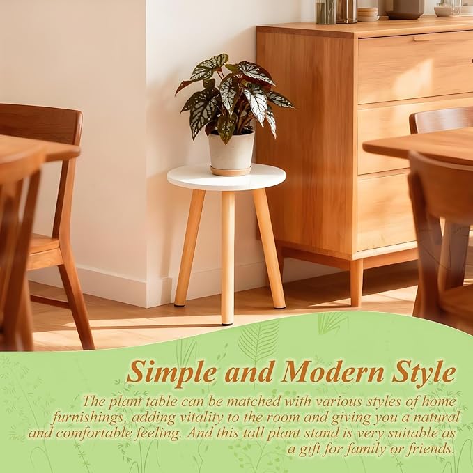 Plant Stand Indoor/Outdoor for Plants,Wood White Planter Stands Holder Mid Century Pedestal Shelf,Sturdy Short Flower Rack Boho Short Plant Table 15.7"Tall Wooden Plants Stool for Garden,Patio