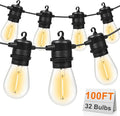 100FT LED Outdoor String Lights, Commercial Grade Patio Lights with 30+2 Shatterproof S14 Edison Vintage Bulb for Outside Backyard Porch Balcony Party Cafe Decor