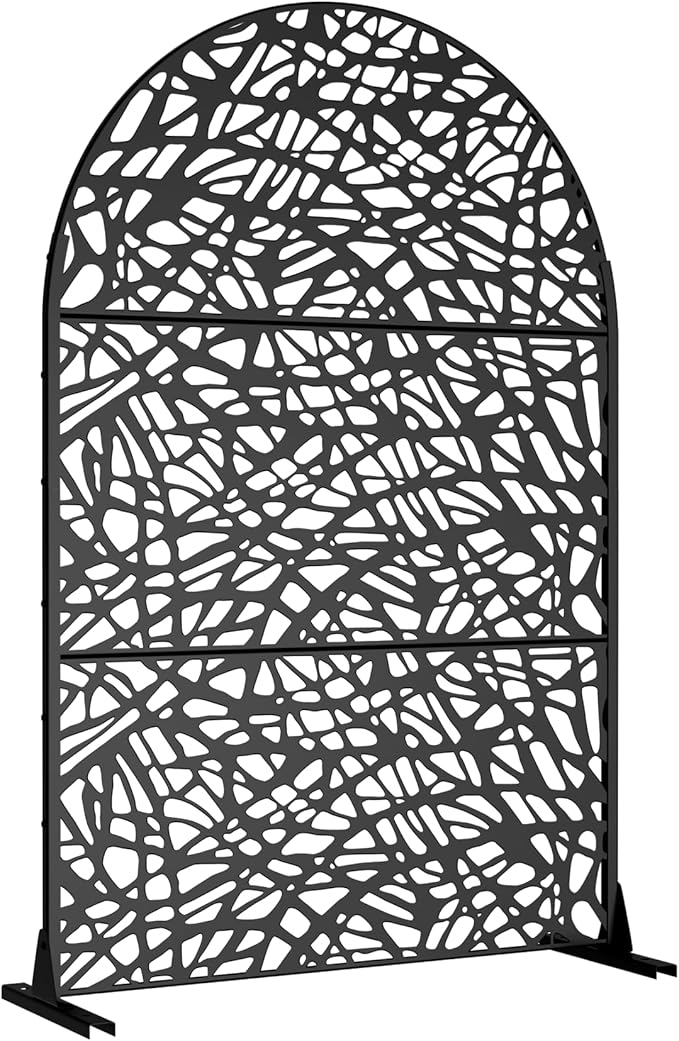 Casaphoria 72" H x 47" W Arched Metal Privacy Screen - Elegant Freestanding Outdoor Screen for Deck, Patio & Balcony - Versatile Decorative Privacy Panels for Home & Garden Use (Black-Net)