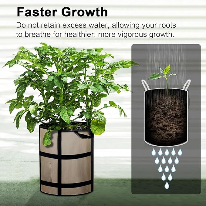 10 Gallon Potato Grow Bags with Viewing Window, 300G Nonwoven Garden Planting Pots, Heavy-Duty Surround Handles for Gardening Supplies (6Pack Grow Bags)