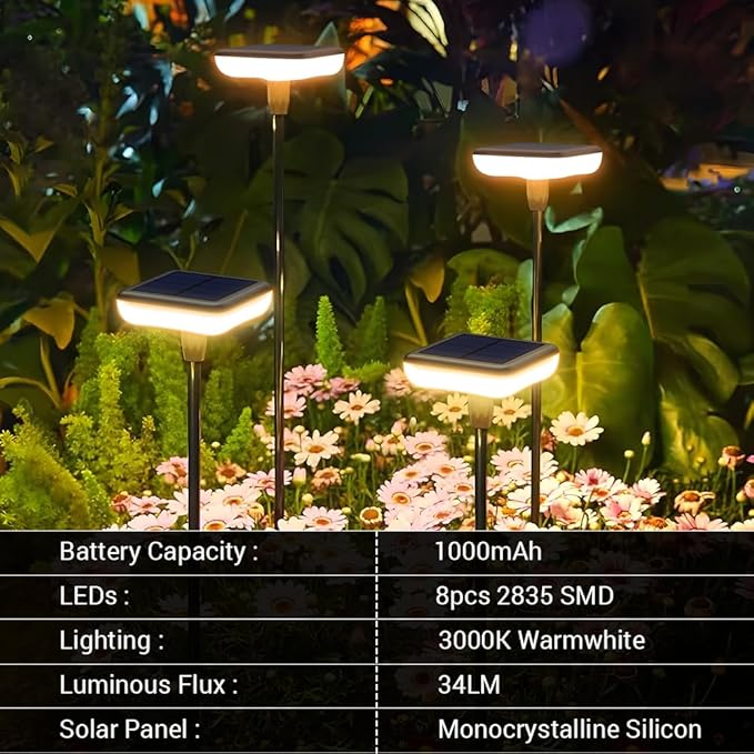 Solar Lights Outdoor Pathway 8 Pack IP65 Waterproof 31" Solar Garden Lights 2 Heights Adjustable Auto On/Off Lasting 12H for Walkway Patio Lawn Path Yard Plants Flower Beds Landscape Decor